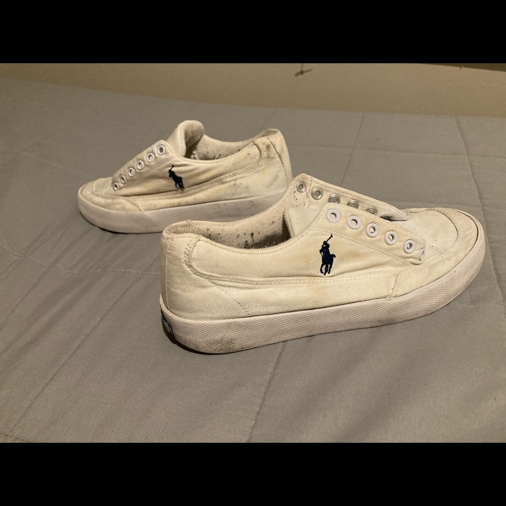 white Ralph Lauren polo sneakers / tennis shoes